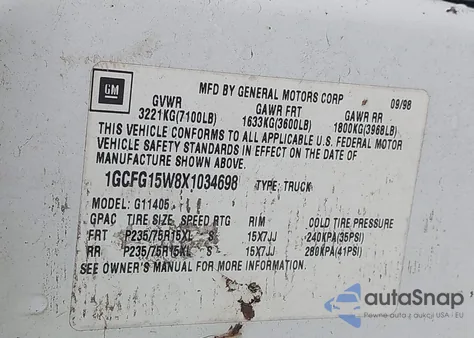 1999 Chevrolet Express from USA, damaged, VIN 1GCFG15W8X1034698